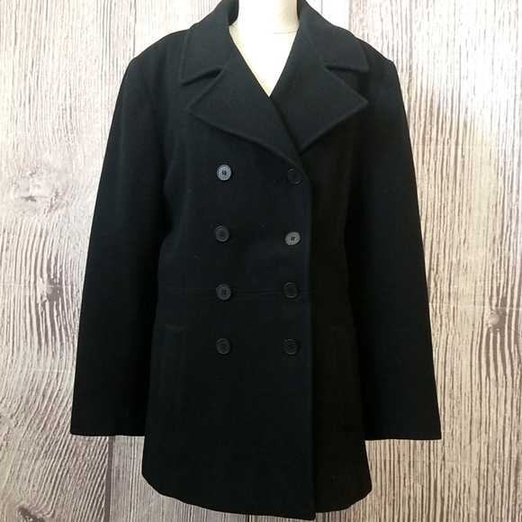 Jason Kole Black Wool Double Breasted Pea Coat - Picture 1 of 7